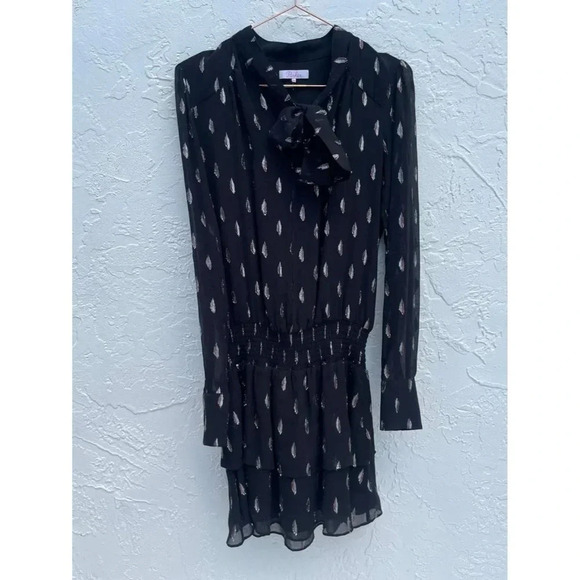 Parker Shelli Womens Long-Sleeve Ruffled Silk Blouson Mini Dress Black Sz XS - Picture 3 of 16